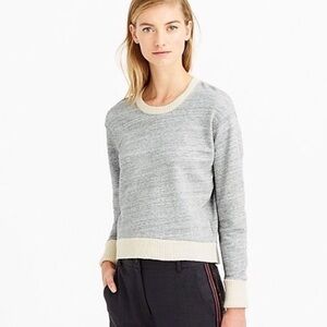 J. Crew Heather Gray cotton Crewneck sweatshirt with Cream wool sweater Trim